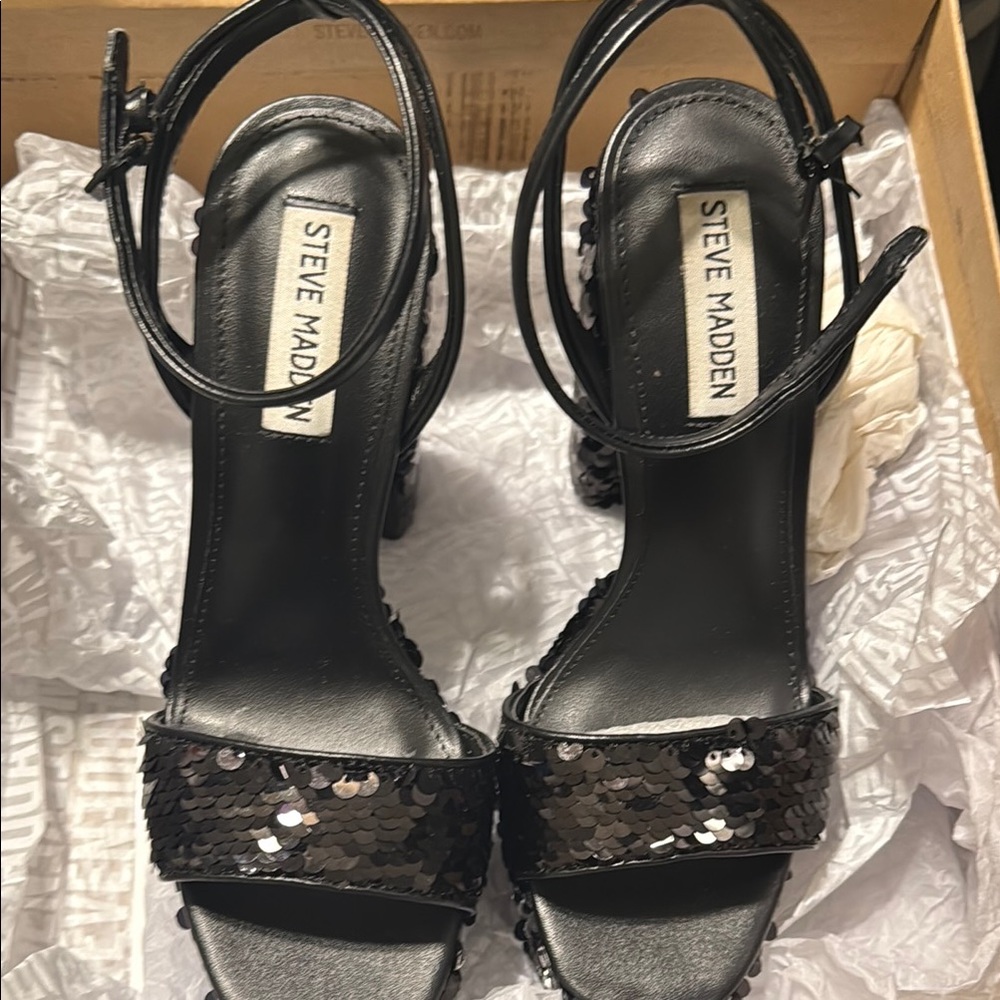 Steve Madden Black Stiletto Heels with Sparkling Straps